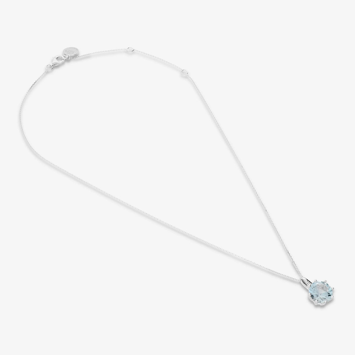 Collana Matinée in Argento 950 placcato Platino con Pendente in Topazio Azzurro Sfaccettato