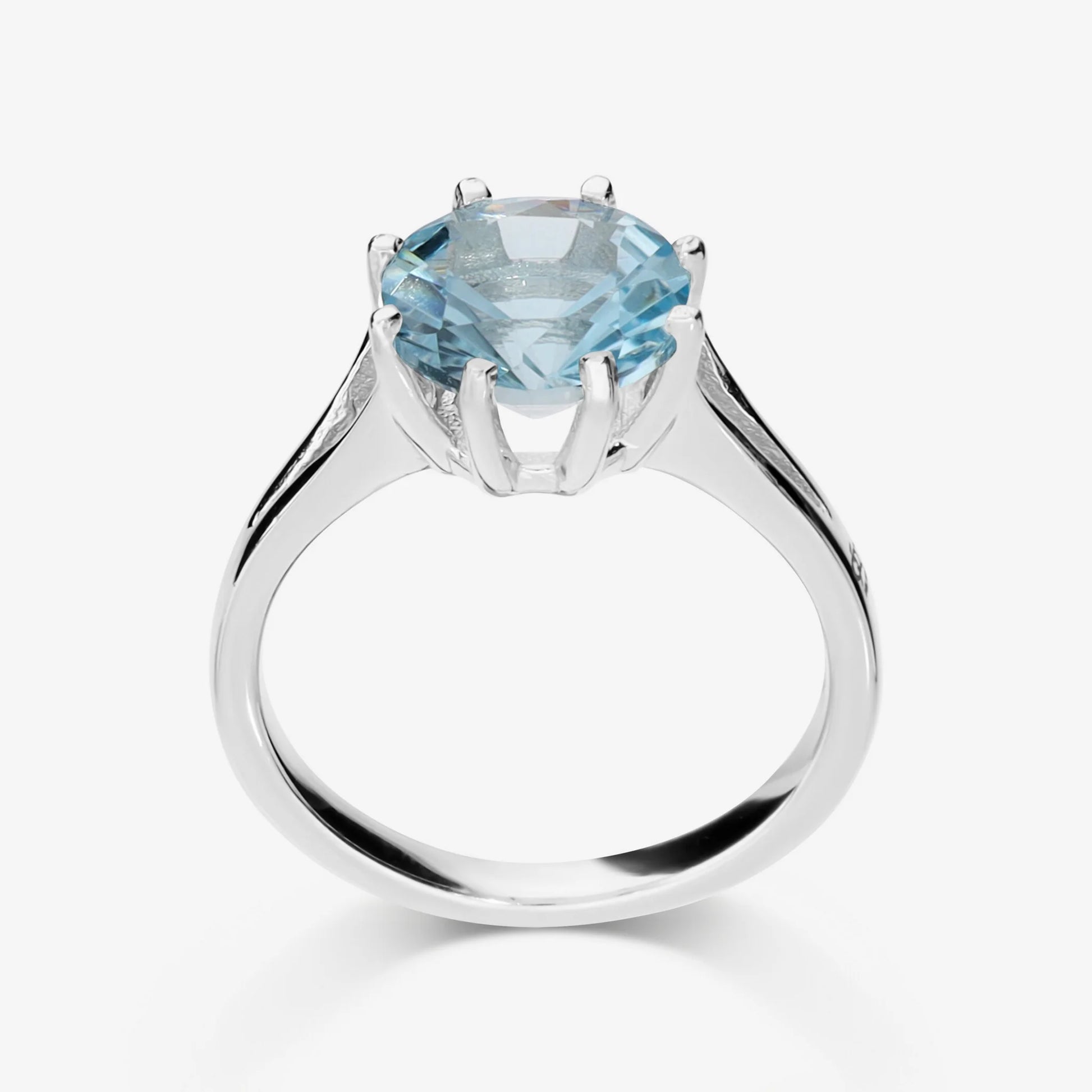 Anello Solitario in Argento 950 placcato Platino con Topazio Azzurro Sfaccettato