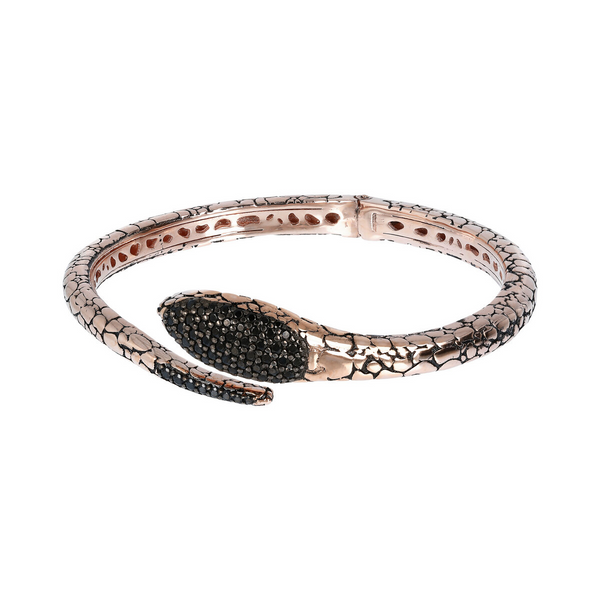 Rigid Snake Bracelet with Black Spinel in 925 Silver