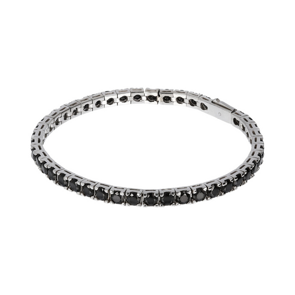 Rhodium-plated 925 Sterling Silver Tennis Bracelet with Black Spinels or Cubic Zirconia