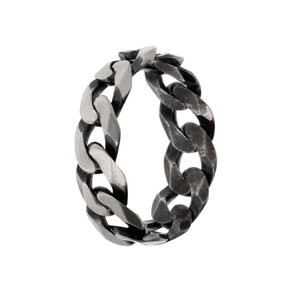 925 Sterling Silver Band Ring with Grumetta Chain
