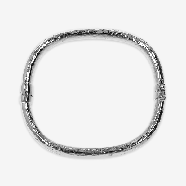 Bracciale Rigido Rettangolare in Argento 925 placcato Rodio Martellato