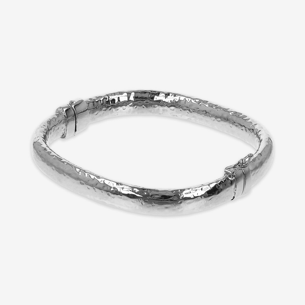 Bracciale Rigido Rettangolare in Argento 925 placcato Rodio Martellato
