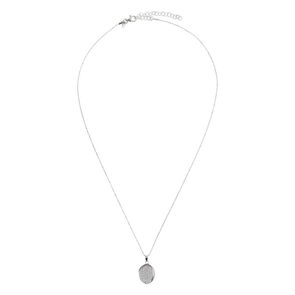 Chain Necklace with Pavé Oval Pendant in Cubic Zirconia