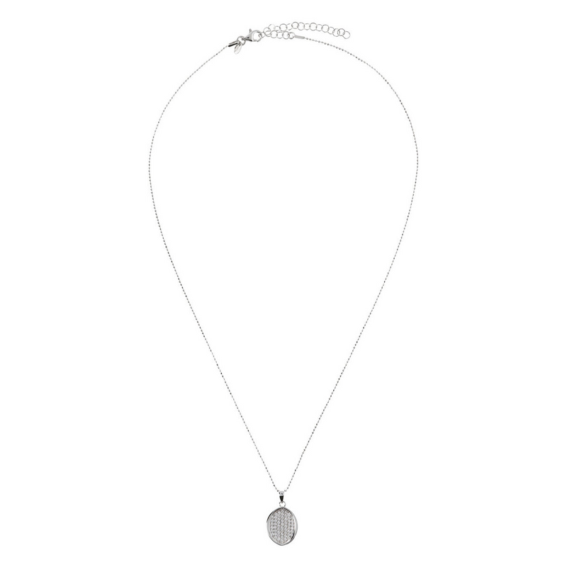 Chain Necklace with Pavé Oval Pendant in Cubic Zirconia