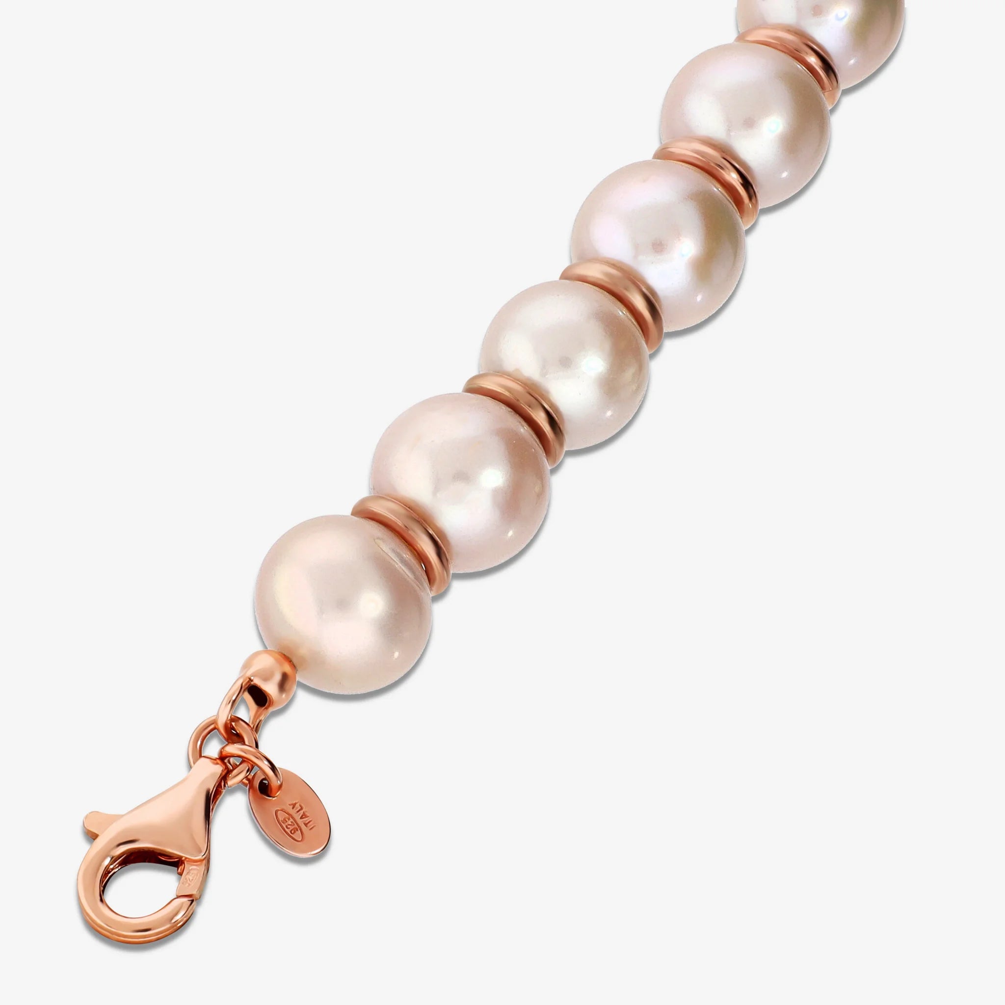 Bracciale in Argento 925 placcato Oro Rosa 18Kt con Rondelle e Perle d'Acqua Dolce Multicolor Ø 10/11 mm