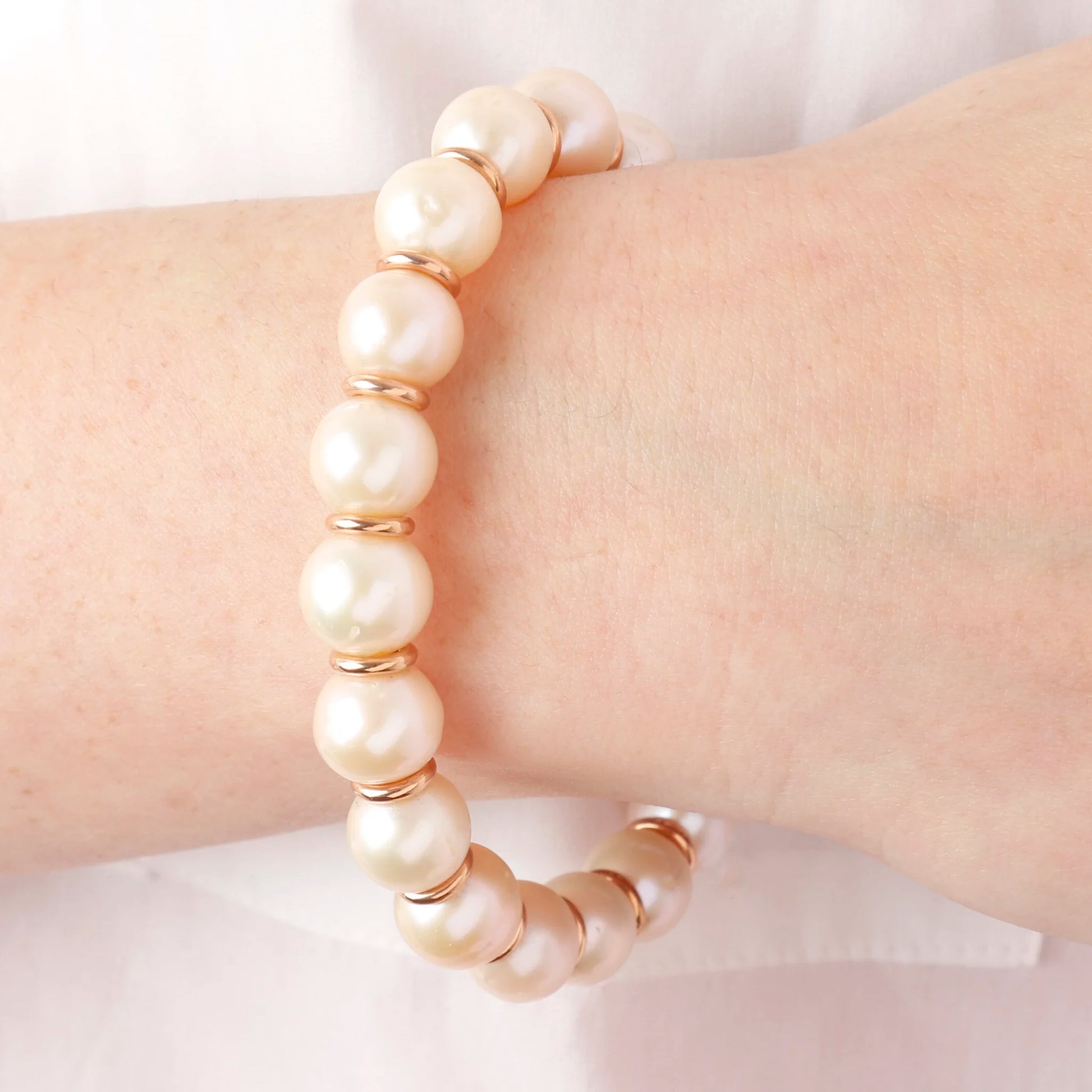 Bracciale in Argento 925 placcato Oro Rosa 18Kt con Rondelle e Perle d'Acqua Dolce Multicolor Ø 10/11 mm