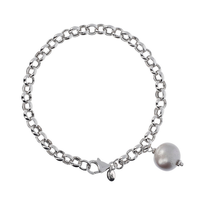 Bracelet avec chaîne Rolo et breloque perle d'eau douce grise