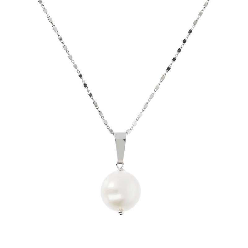 Collier chaîne Rolo avec pendentif perle d'eau douce blanche