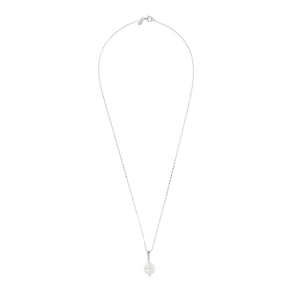 Rolo Chain Necklace with White Freshwater Pearl Pendant