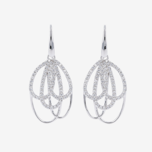 Orecchini Pendenti in Argento 925 placcato Platino con Pavé di Cubic Zirconia