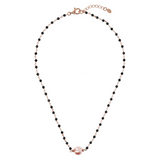 Rosary Necklace with Black Spinel and Pink Freshwater Pearl