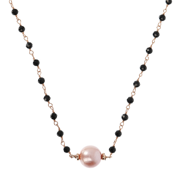 Halskette mit schwarzem Spinell und rosa Süßwasserperle