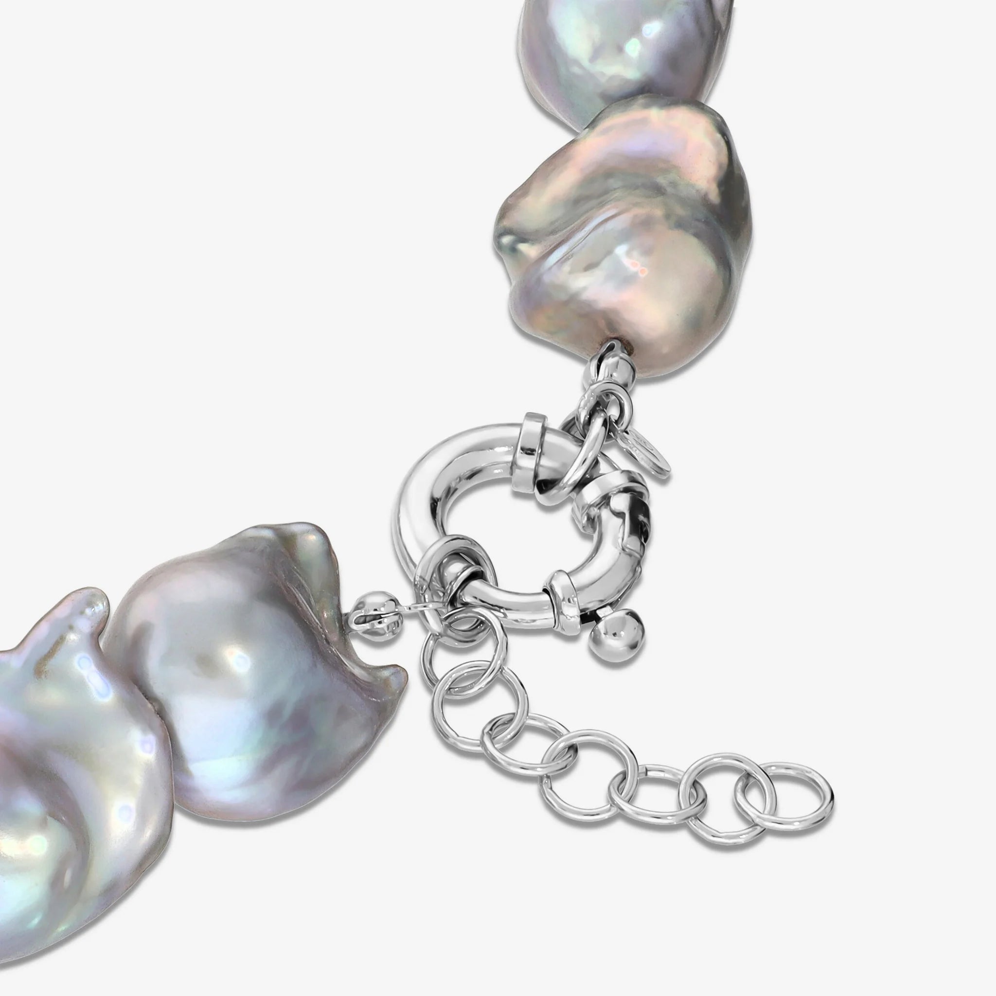 Collana Girocollo in Argento 925 placcato Oro Bianco 18Kt con Perle Scaramazze Grigie Ø 13 mm