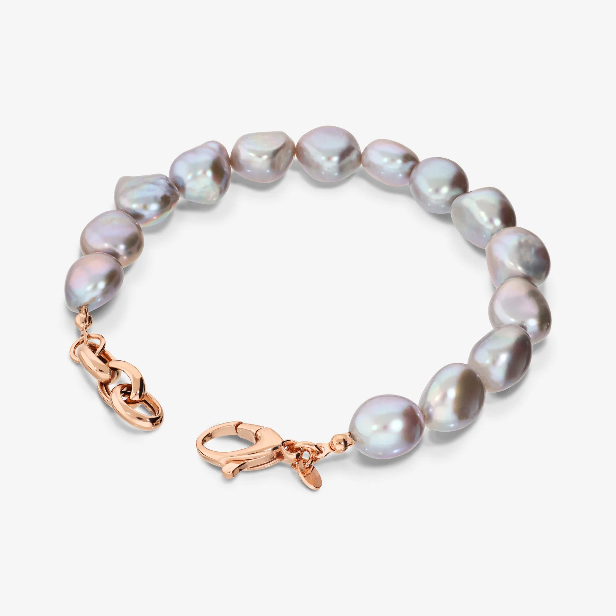Bracciale in Argento 925 placcato Oro Rosa 18Kt con Perle a Pepita Grigie d'Acqua Dolce Ø 10/11 mm