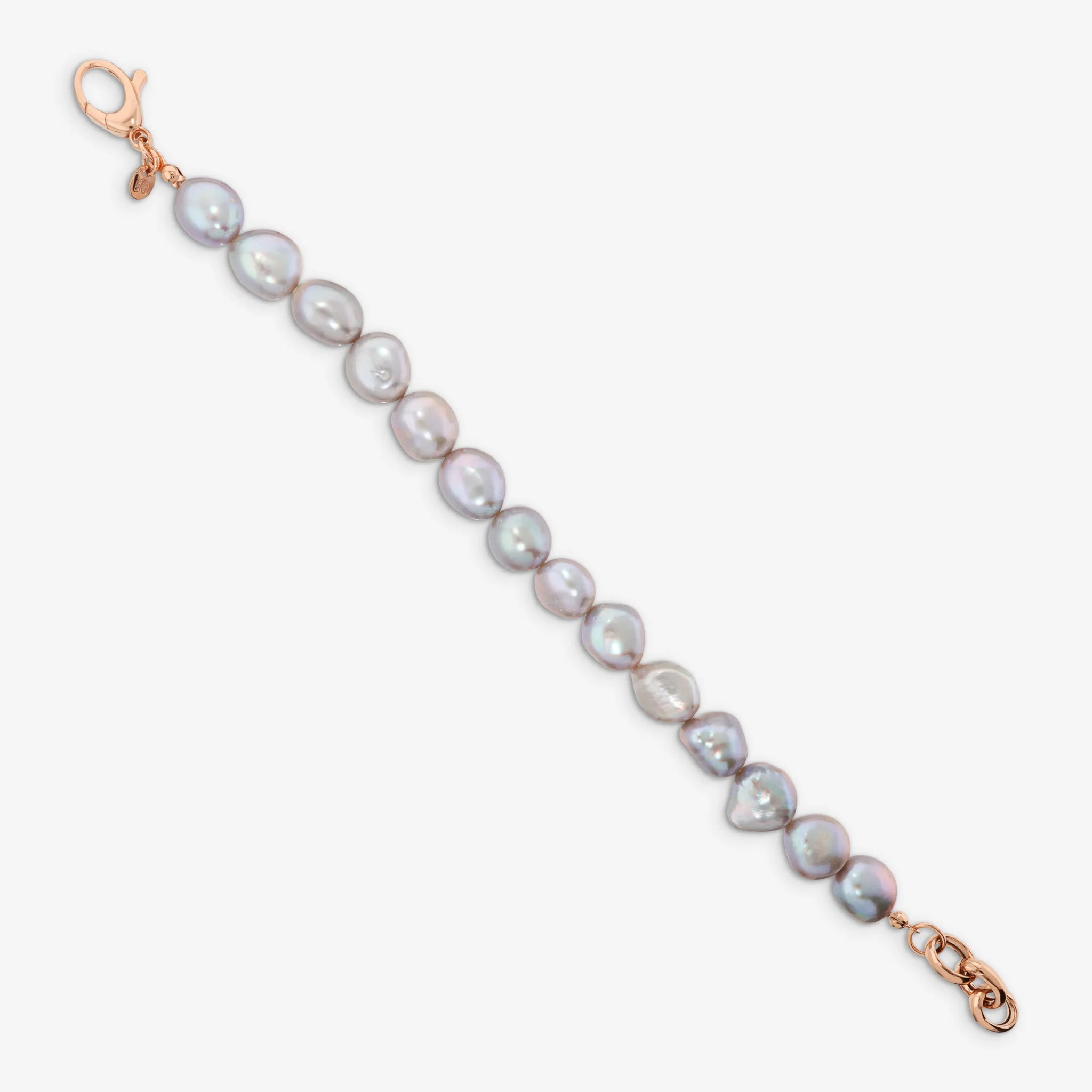 Bracciale in Argento 925 placcato Oro Rosa 18Kt con Perle a Pepita Grigie d'Acqua Dolce Ø 10/11 mm