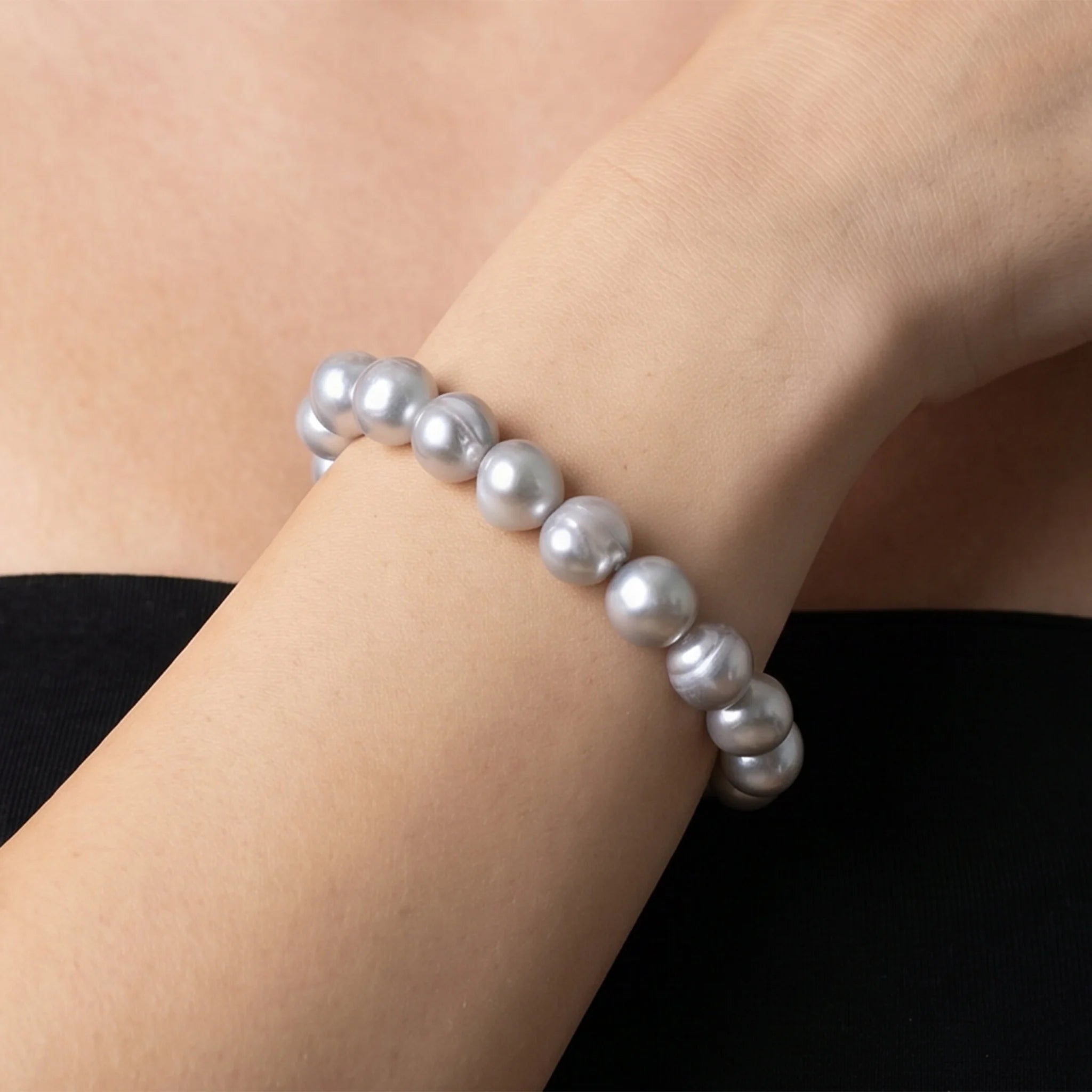 Bracciale in Argento 925 placcato Oro Rosa 18Kt con Perle a Pepita Grigie d'Acqua Dolce Ø 10/11 mm