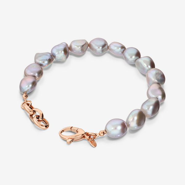 Bracciale in Argento 925 placcato Oro Rosa 18Kt con Perle a Pepita Grigie d'Acqua Dolce Ø 10/11 mm