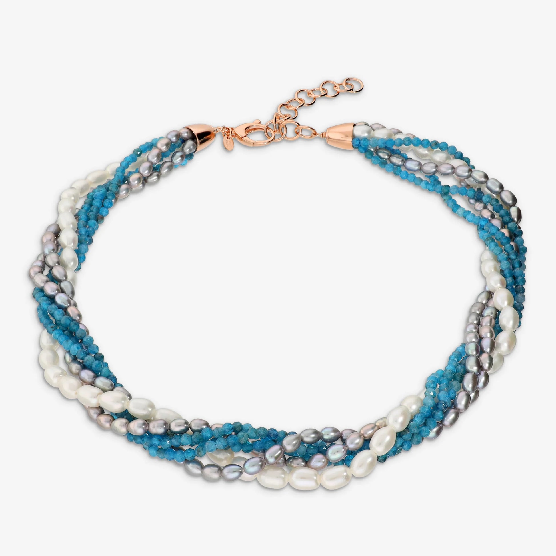 Collana Multifilo in Argento 925 placcato Oro 18Kt con Pietre Naturali e Perle d'Acqua Dolce
